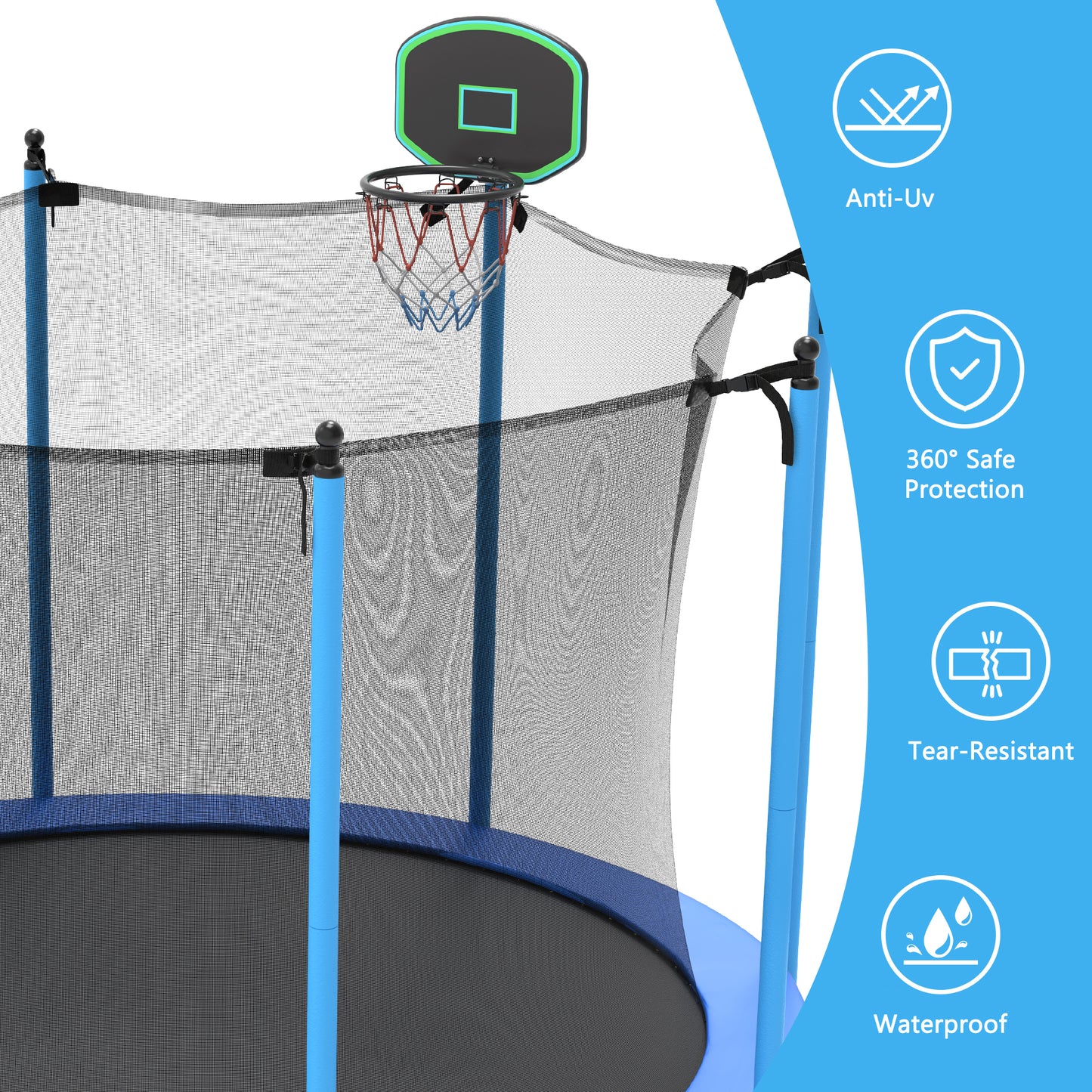 BTMWAY 10ft Trampoline for Kids, Backyard Trampolines Outdoor& Indoor, Kids Trampoline with Basketball Hoop, recreational trampolines with Enclosure Net& Ladder, Spring Cover Padding, Blue
