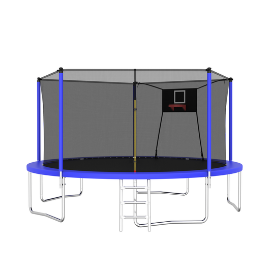 14Ft Trampoline with Basketball Hoop, Recreational Trampolines with Enclsure, Indoor/Outdoor trampolines for kids and adults, Heavy Duty Trampoline 3-Step Galvanized Steel Ladder