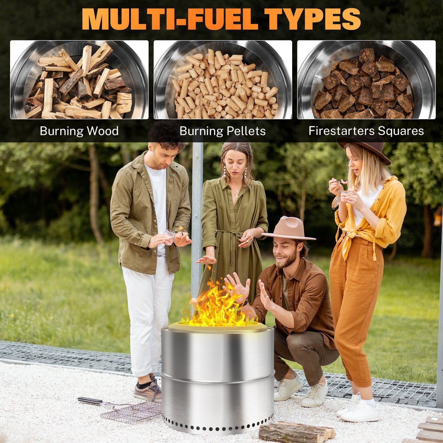 BTMWAY Smokeless Fire Pit with Removable Ash Pan, Portable Fire Pit for Camping Heating and Barbeque, 304 Stainless Steel Fire Pit for Outdoor& Patio, Wood Burning Fire Pit with Portable Carrying Bag