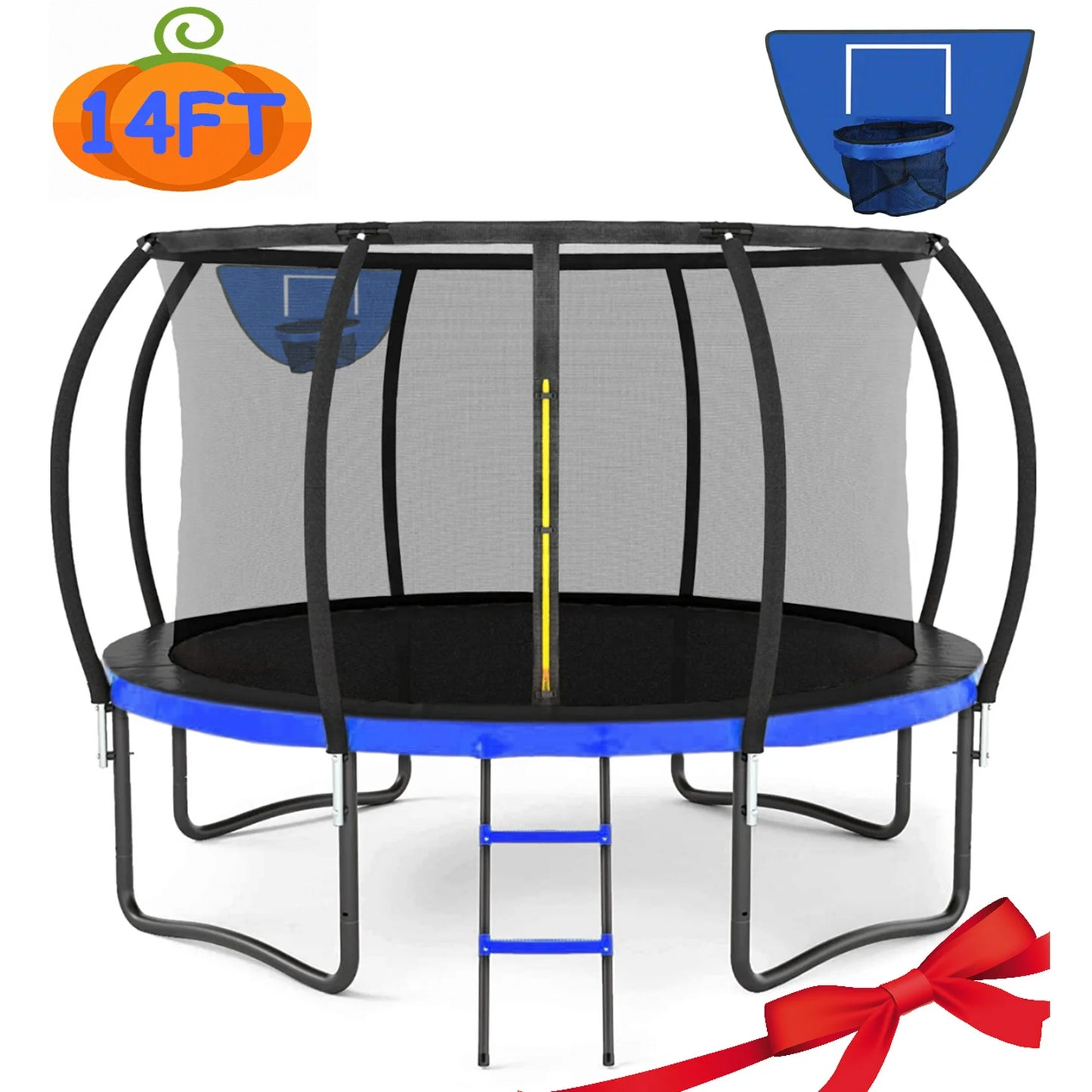 12FT 14FT Kids Adults Trampoline, Recreational Trampolines with Safety Enclosure Net, Colorful Ladder, Backyard Trampoline with Heavy Duty Jumping Mat Spring Cover Padding, ASTM Approved
