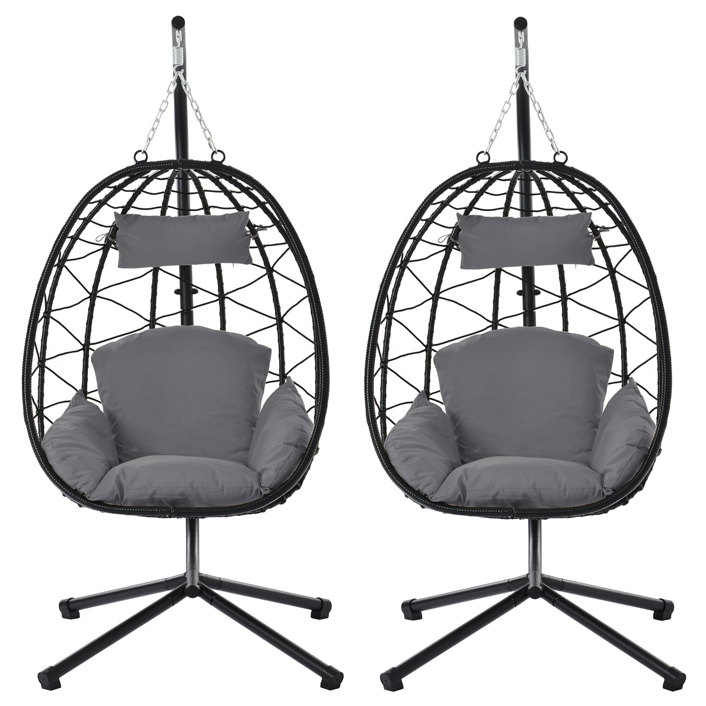 BTMWAY 2 Piece Egg Chair, Outdoor Wicker Egg Chair with Stand, Patio Swing Chair Hammock Basket Chair with Removable Cream Cushion