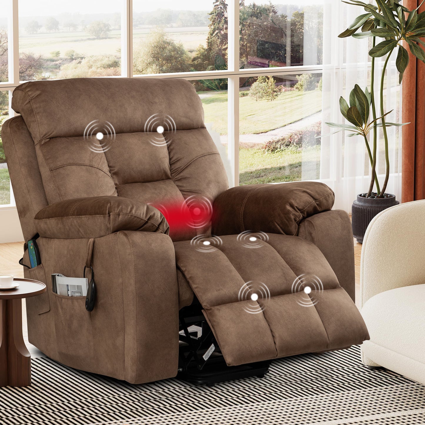 26" Wide Large Power Lift Recliner Chair, BTMWAY Oversize Electric Lift Recliners for Elderly with Heat and Massage, 3 Position Electric Recliner Chair for Home Use with Hidden Cup Holder, Brown