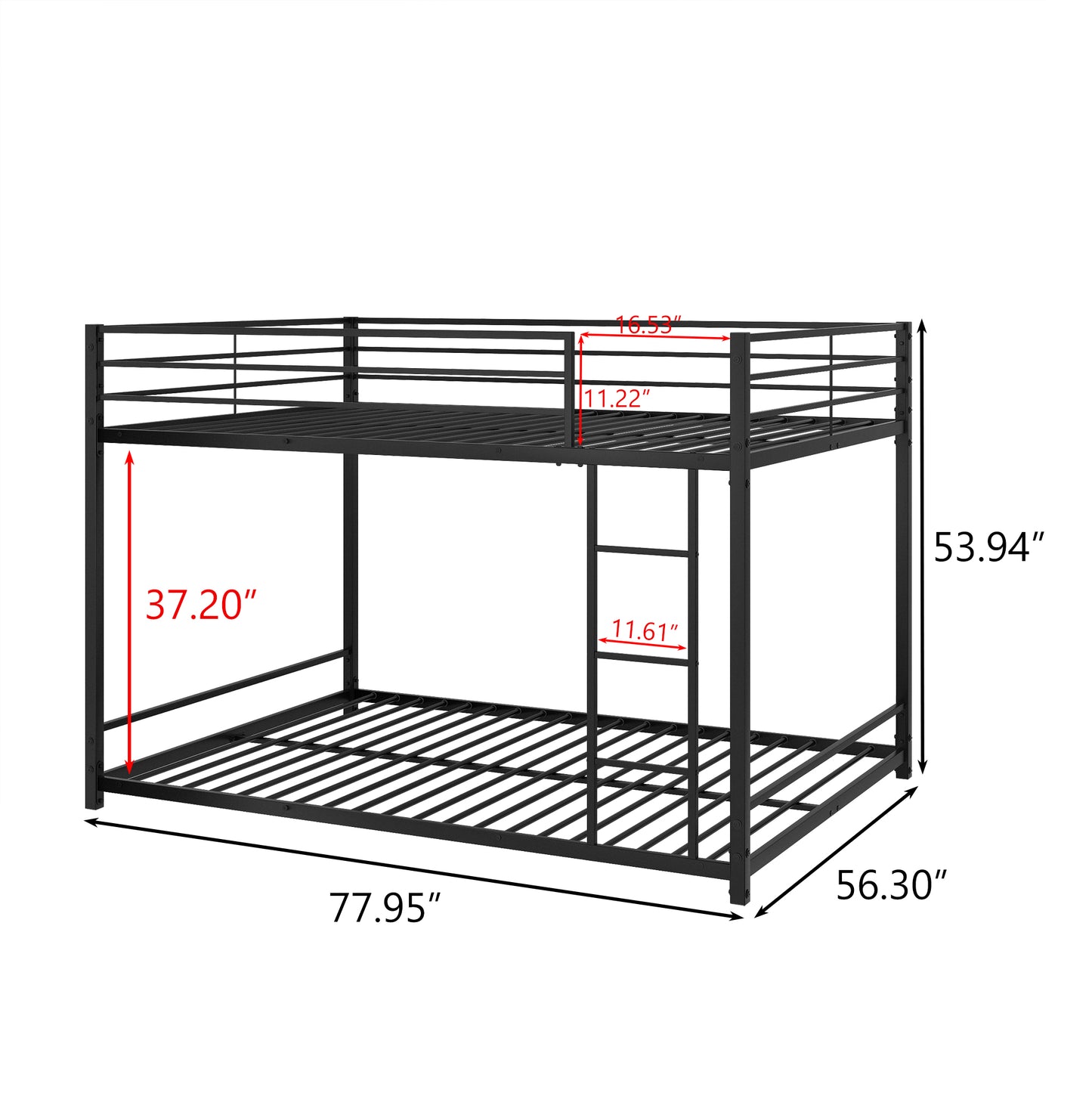 BTMWAY Kid's Twin-Over-Full Bunk Beds, Heavy-duty Metal Bunk Bed for Kids & Teens, Twin Over Full Size Bunk Beds, Space-saving Twin Bed Frame with Ladder & Safety Guardrail, No Spring Box Need, Black, A1250