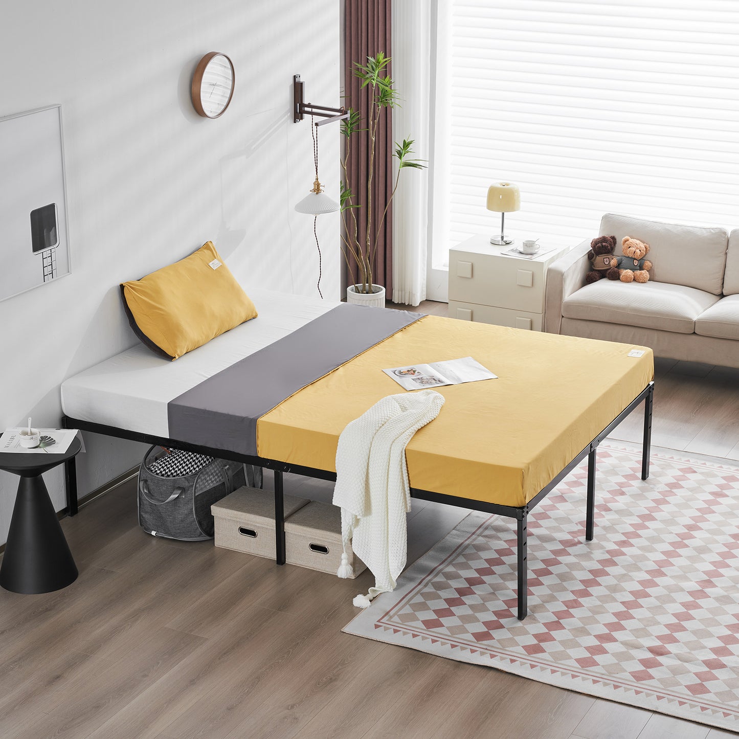 14 inch California King Size Metal Bed Frame, HSUNNS Heavy Duty Metal Platform Bed No Headboard, California King Platform Bed with Underbed Storage Space for Kids Boys Girls, No Box Spring Needed