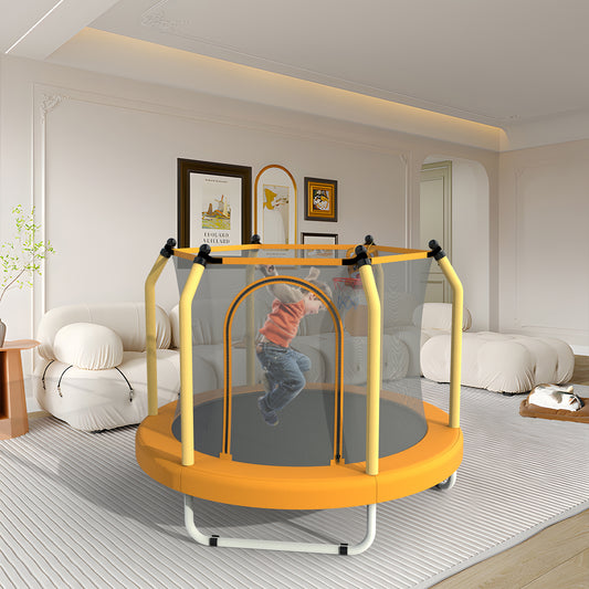 BTMWAY 55" Toddler Trampoline with Safety Enclosure Net, Trampoline Indoor & Outdoor, Mini Trampoline for kids 1-8 with Basketball Hoop, Ball and Thick Foam Protection, Birthday Gifts for Boys&Girls