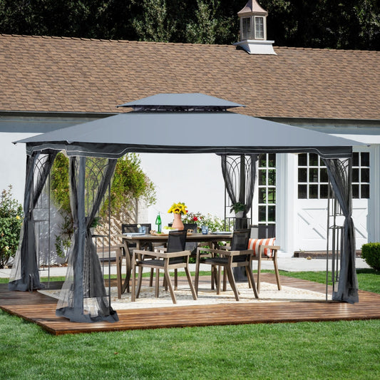 13x10 Outdoor Patio Gazebo Canopy Tent, Heavy Duty Party Tent & Shelter with Ventilated Double Roof and Adjustable Mosquito Net, Pop Up Gazebo for Lawn, Garden, Patio, Backyard and Deck, Brown