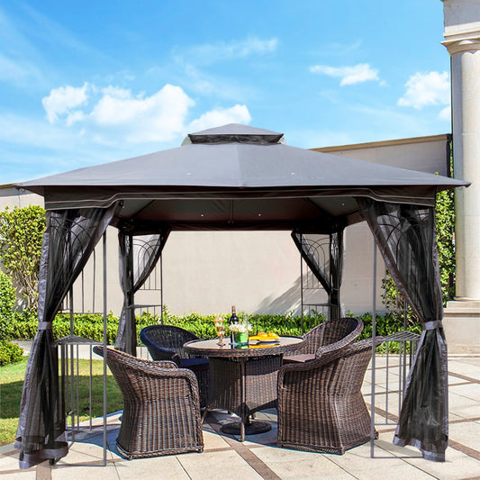 10 x 10ft Outdoor Canopy Gazebo with Ventilated Double Roof, Heavy Duty Canopy Tent with Detachable Mosquito Net, Patio Canopy with Waterproof and UV Protection for Lawn, Garden, Backyard, Deck
