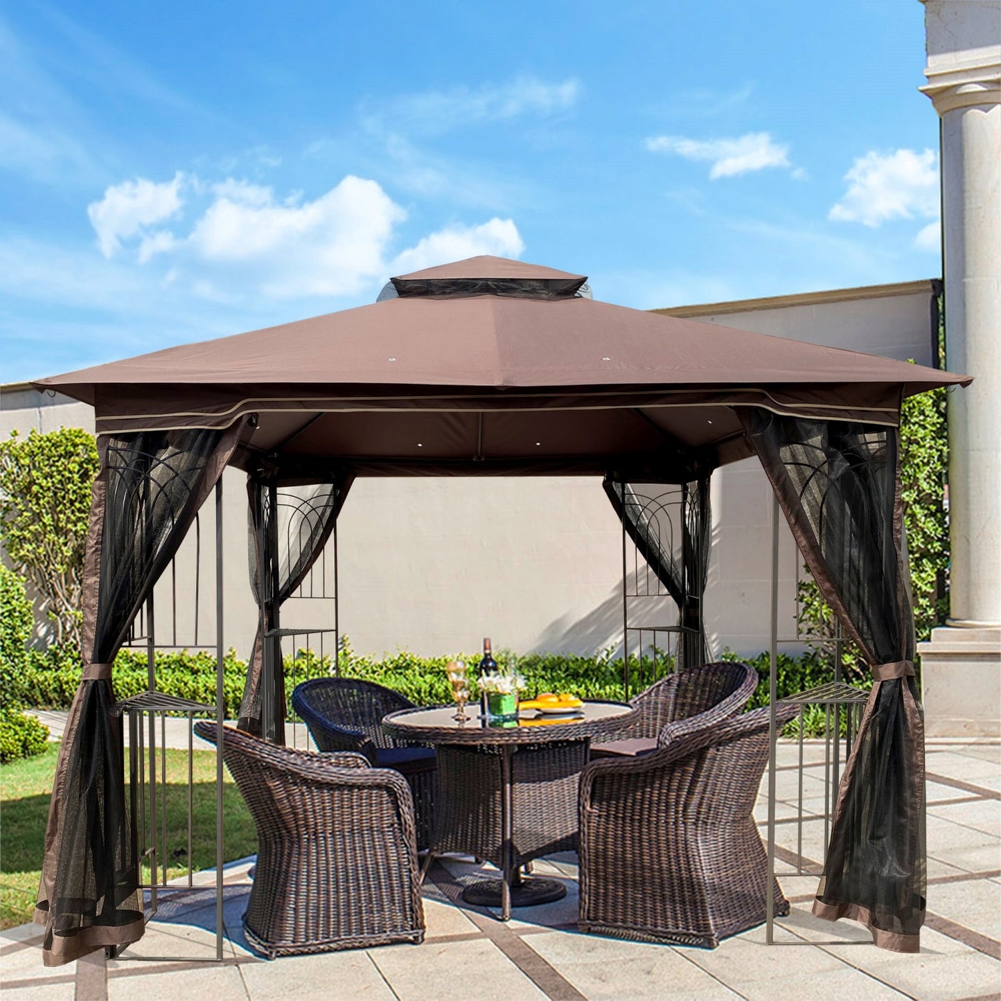 10 x 10ft Outdoor Canopy Gazebo with Ventilated Double Roof, Heavy Duty Canopy Tent with Detachable Mosquito Net, Patio Canopy with Waterproof and UV Protection for Lawn, Garden, Backyard, Deck