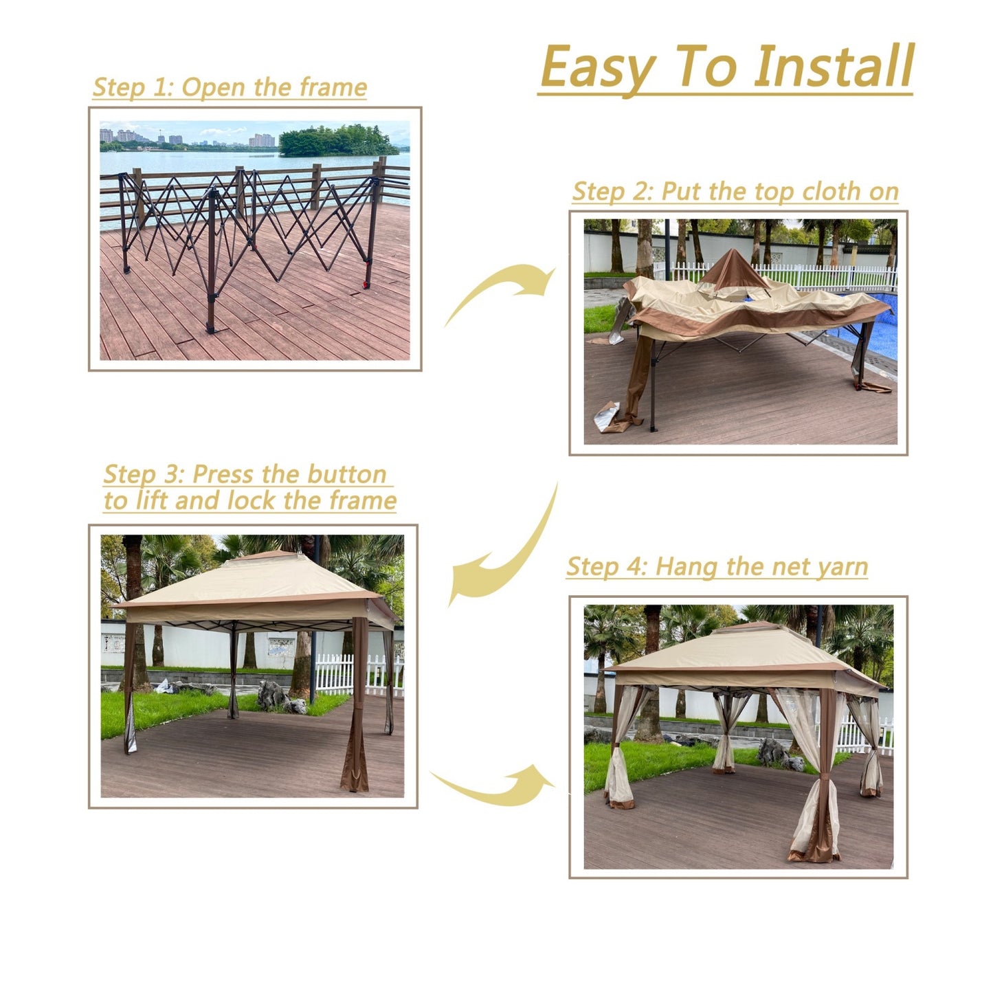 11x 11 Outdoor Pop Up Gazebo with Double Roof, Patio Canopy Tent with Mosquito Netting & UV Protection, Outdoor Waterproof Gazebo for Patio Backyard Garden Parties, Outdoor Events