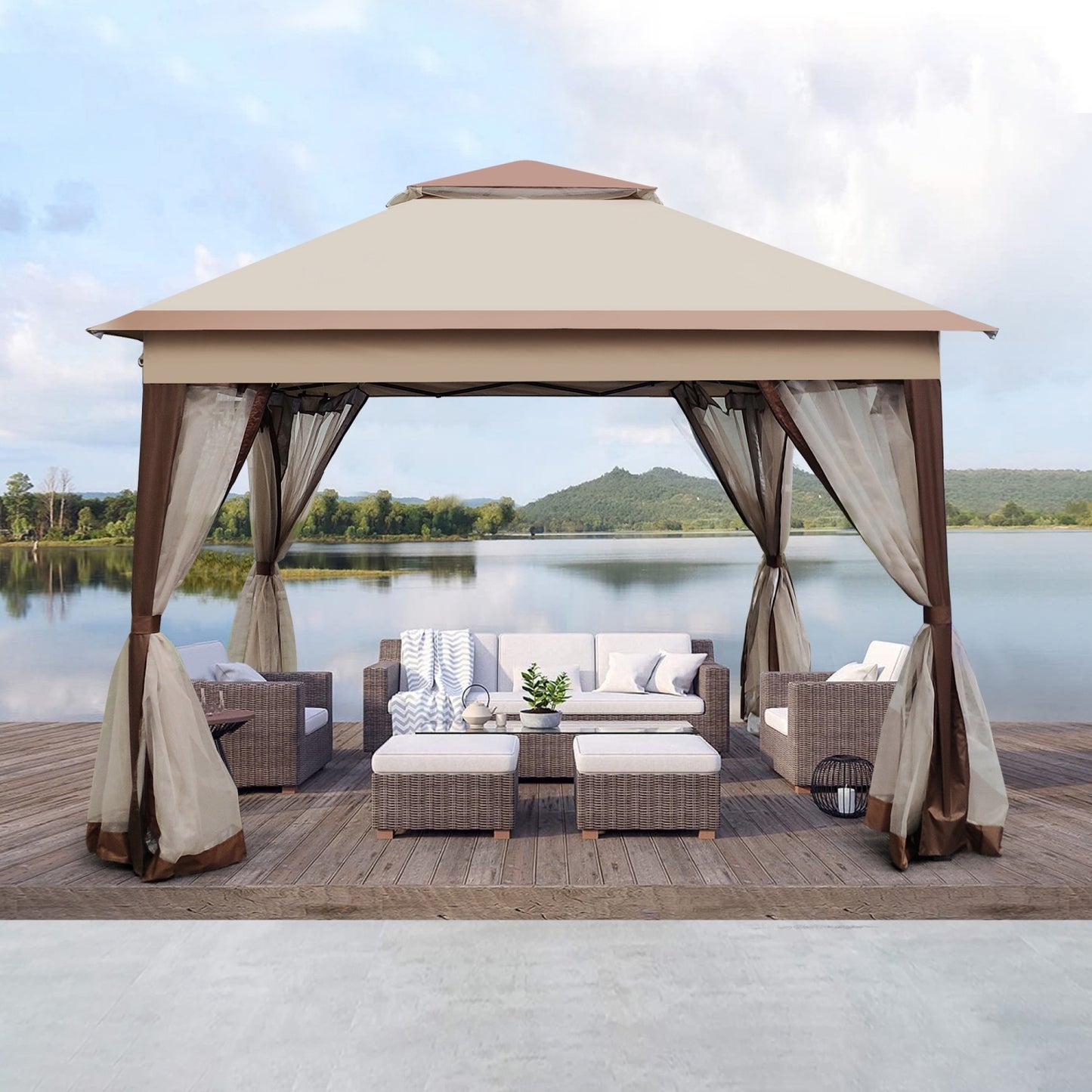 11x 11 Outdoor Pop Up Gazebo with Double Roof, Patio Canopy Tent with Mosquito Netting & UV Protection, Outdoor Waterproof Gazebo for Patio Backyard Garden Parties, Outdoor Events