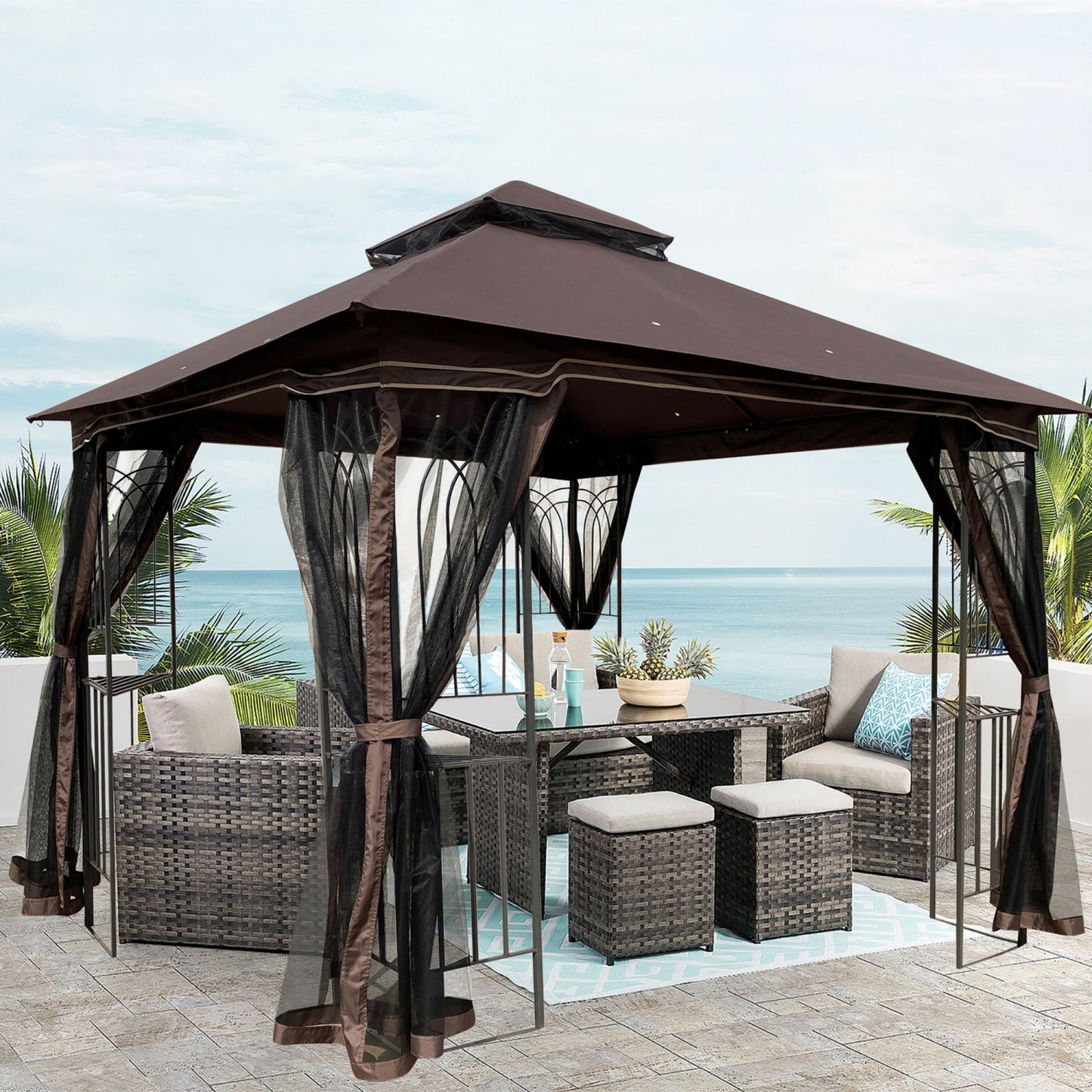 10x10ft Outdoor Canopy Gazebo with Detachable Mosquito Net, Patio Gazebo with Ventilated Double Roof, Heavy Duty Canopy Tent with Waterproof and UV Protection for Lawn, Garden, Backyard, Deck, Patio