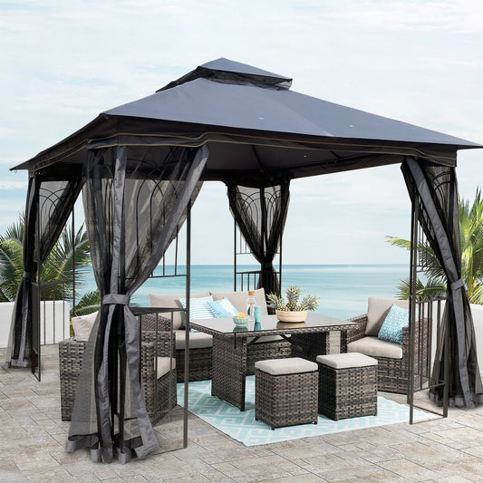 10x10ft Outdoor Canopy Gazebo with Detachable Mosquito Net, Patio Gazebo with Ventilated Double Roof, Heavy Duty Canopy Tent with Waterproof and UV Protection for Lawn, Garden, Backyard, Deck, Patio