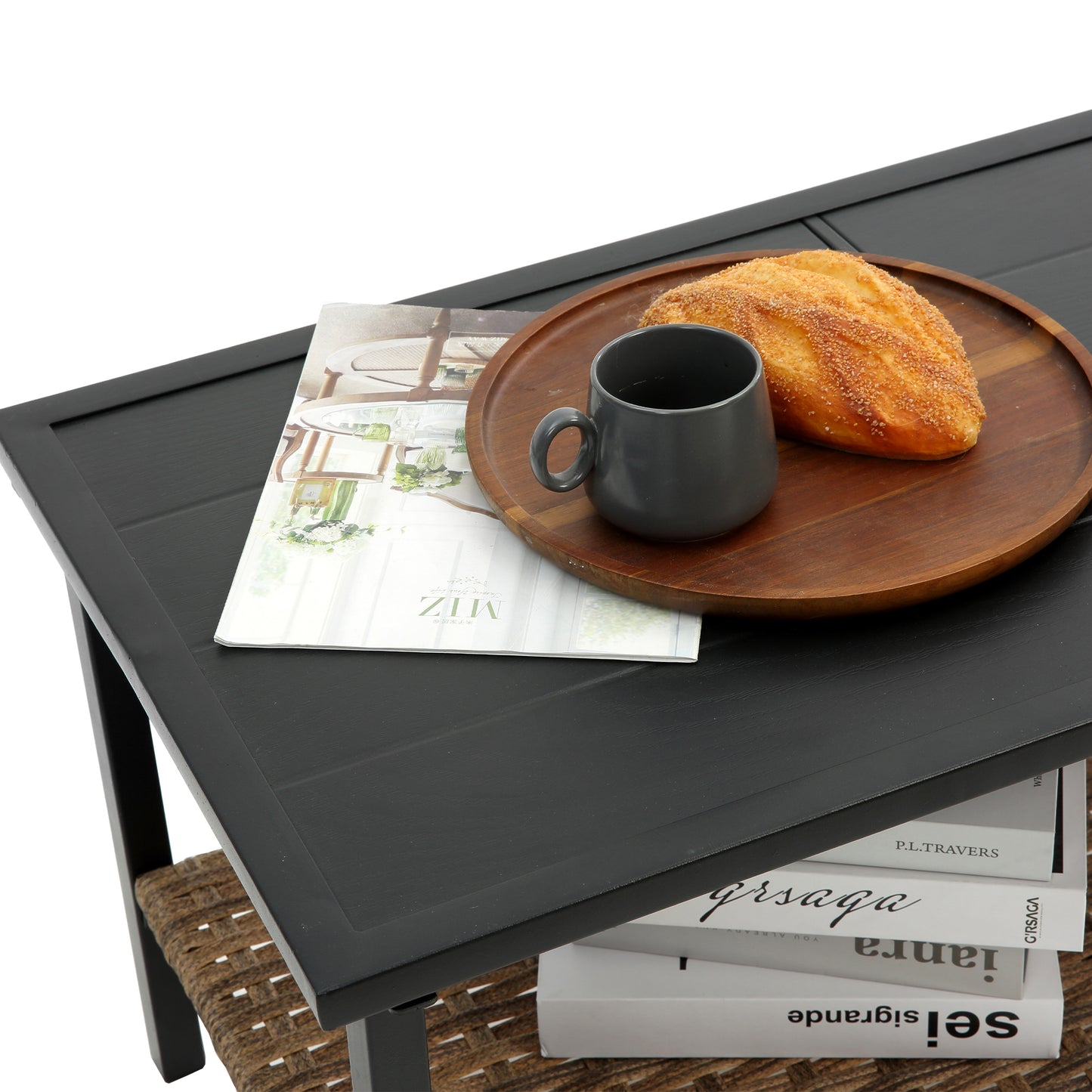 BTMWAY Patio 4 piece sectional low dining conversation sofa set- KD rattan wicker outdoor garden furniture corner sofa set with cushion.