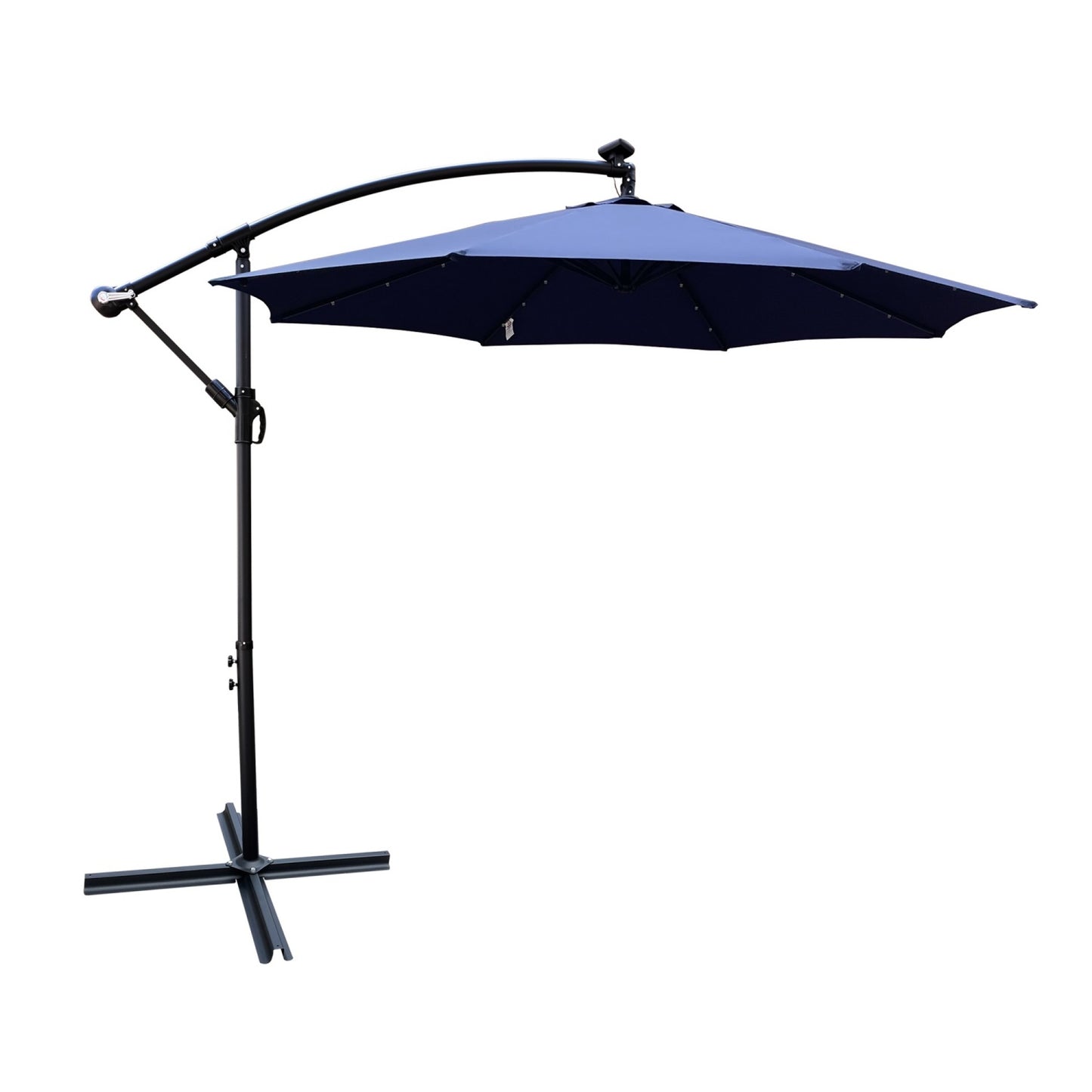 10ft Outdoor Patio Umbrellas with 24 LED Lights, Cantilever Hanging Umbrellas with 8 Ribs, Crank and Cross Base, Outdoor Umbrellas for Patio, Garden, Deck, Backyard, Pool, Deck, Swimming Pool
