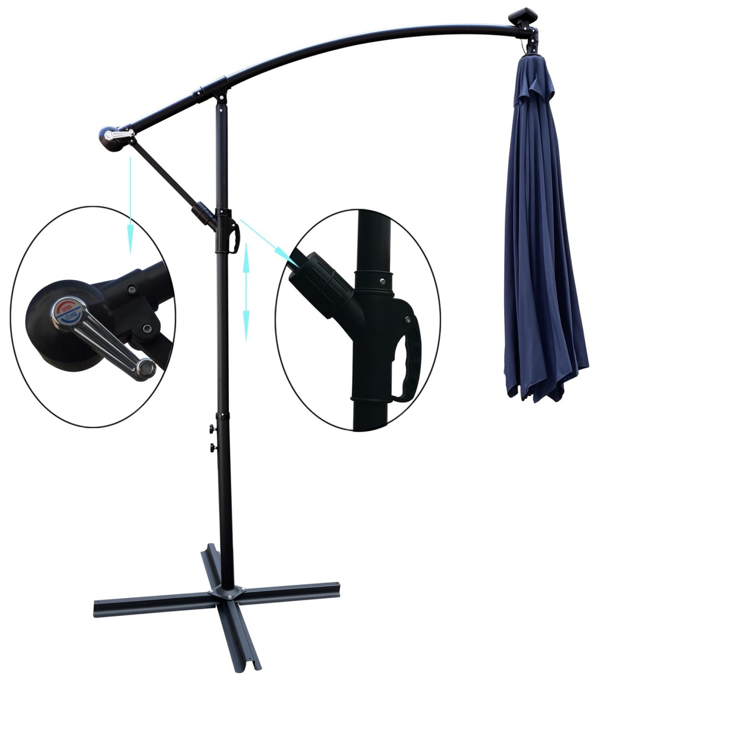 10ft Outdoor Patio Umbrellas with 24 LED Lights, Cantilever Hanging Umbrellas with 8 Ribs, Crank and Cross Base, Outdoor Umbrellas for Patio, Garden, Deck, Backyard, Pool, Deck, Swimming Pool
