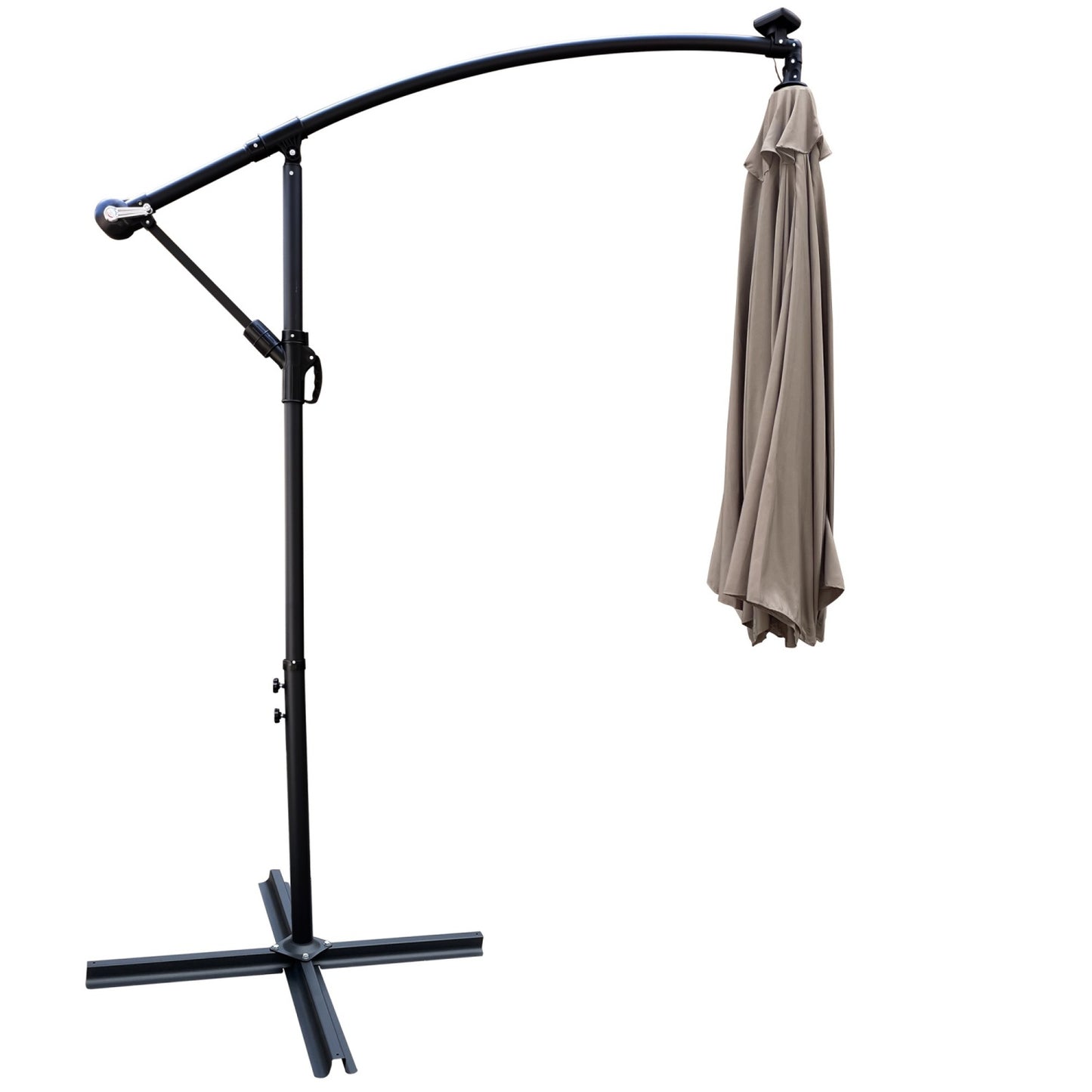 10ft Outdoor Patio Umbrellas with 24 LED Lights, Cantilever Hanging Umbrellas with 8 Ribs, Crank and Cross Base, Outdoor Umbrellas for Patio, Garden, Deck, Backyard, Pool, Deck, Swimming Pool