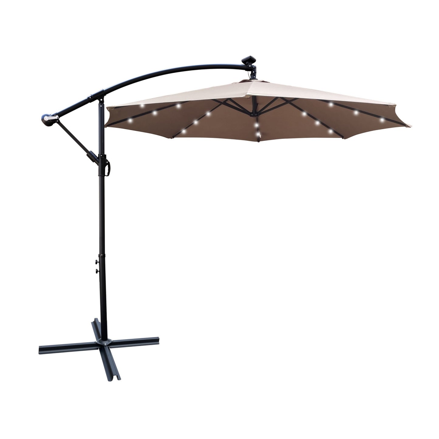10ft Outdoor Patio Umbrellas with 24 LED Lights, Cantilever Hanging Umbrellas with 8 Ribs, Crank and Cross Base, Outdoor Umbrellas for Patio, Garden, Deck, Backyard, Pool, Deck, Swimming Pool