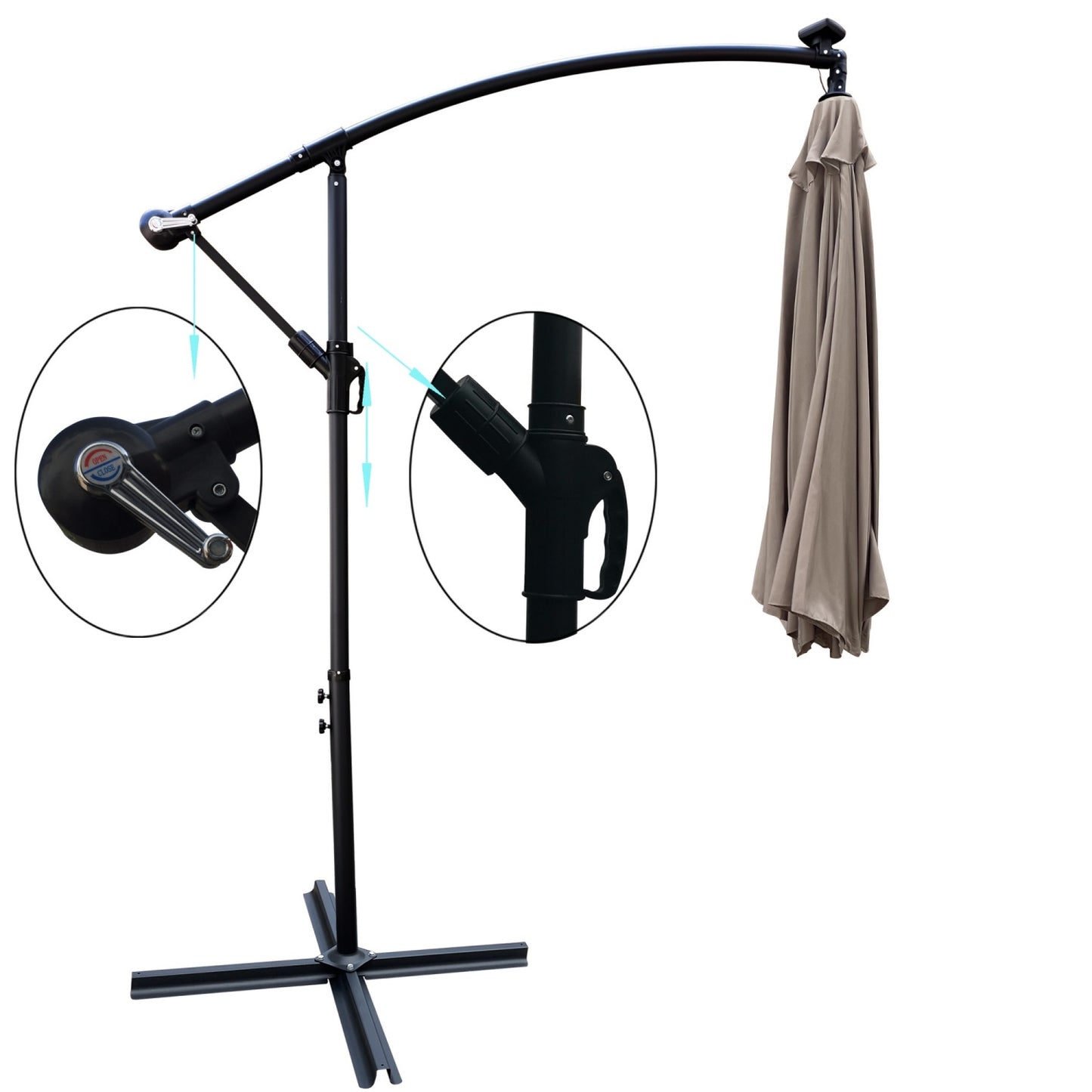 10ft Outdoor Patio Umbrellas with 24 LED Lights, Cantilever Hanging Umbrellas with 8 Ribs, Crank and Cross Base, Outdoor Umbrellas for Patio, Garden, Deck, Backyard, Pool, Deck, Swimming Pool