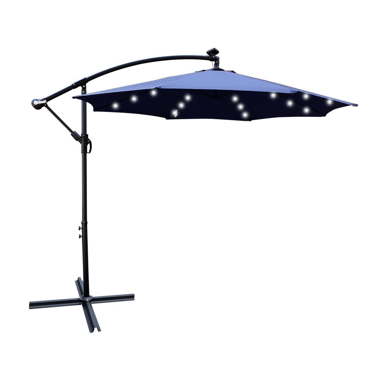 10ft Outdoor Patio Umbrellas with 24 LED Lights, Cantilever Hanging Umbrellas with 8 Ribs, Crank and Cross Base, Outdoor Umbrellas for Patio, Garden, Deck, Backyard, Pool, Deck, Swimming Pool