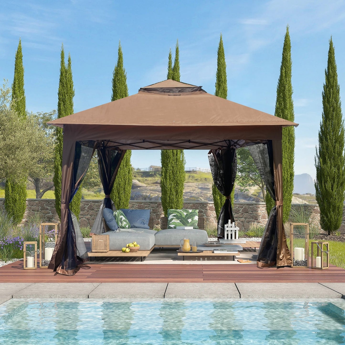 11x 11 Outdoor Pop Up Gazebo with Double Roof, Patio Canopy Tent with Mosquito Netting & UV Protection, Outdoor Waterproof Gazebo for Patio Backyard Garden Parties, Outdoor Events