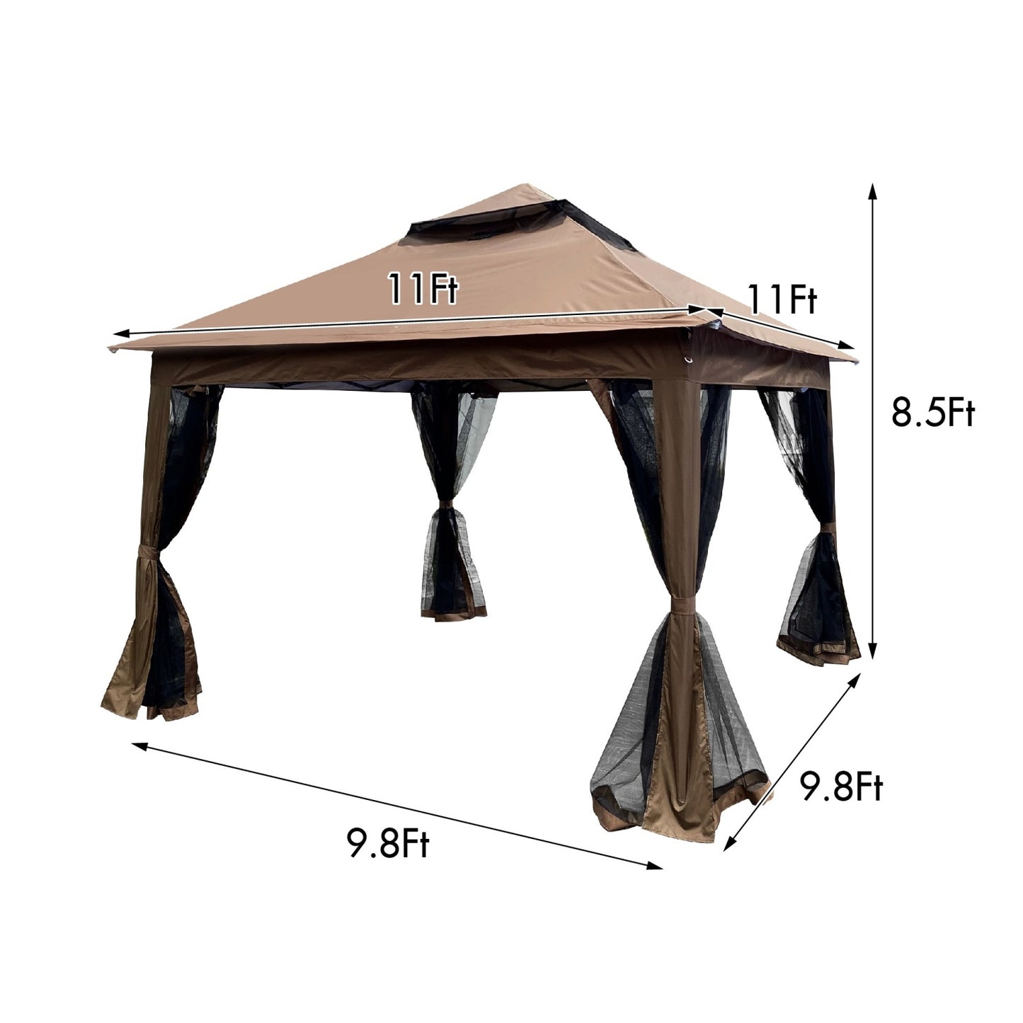 11x 11 Outdoor Pop Up Gazebo with Double Roof, Patio Canopy Tent with Mosquito Netting & UV Protection, Outdoor Waterproof Gazebo for Patio Backyard Garden Parties, Outdoor Events