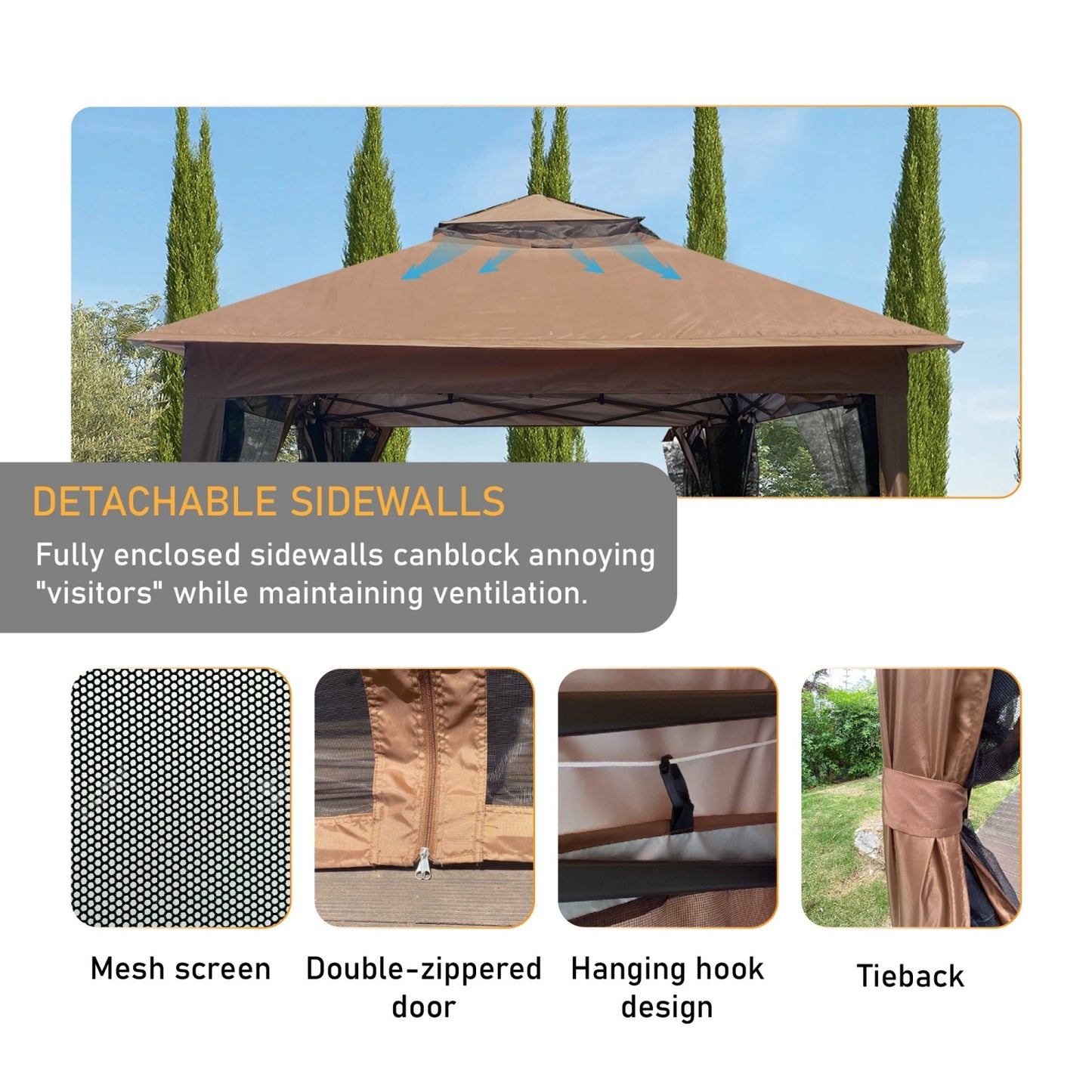 11x 11 Outdoor Pop Up Gazebo with Double Roof, Patio Canopy Tent with Mosquito Netting & UV Protection, Outdoor Waterproof Gazebo for Patio Backyard Garden Parties, Outdoor Events
