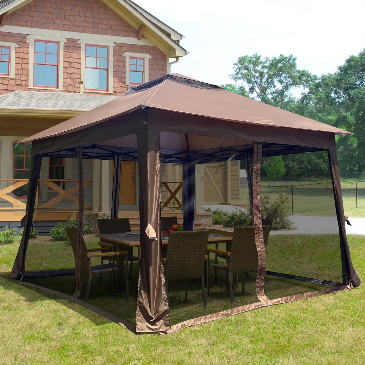 11x 11 Outdoor Pop Up Gazebo with Double Roof, Patio Canopy Tent with Mosquito Netting & UV Protection, Outdoor Waterproof Gazebo for Patio Backyard Garden Parties, Outdoor Events