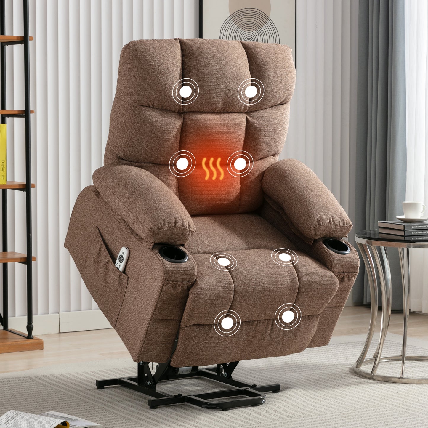 Large Power Lift Chair for Elderly, BTMWAY Recliner Chair for Elderly with Lift | Massage | Heating Function, Electric Recliner Chair Allows 180 Degree Lying Flat, 25in Seating Wide, Brown