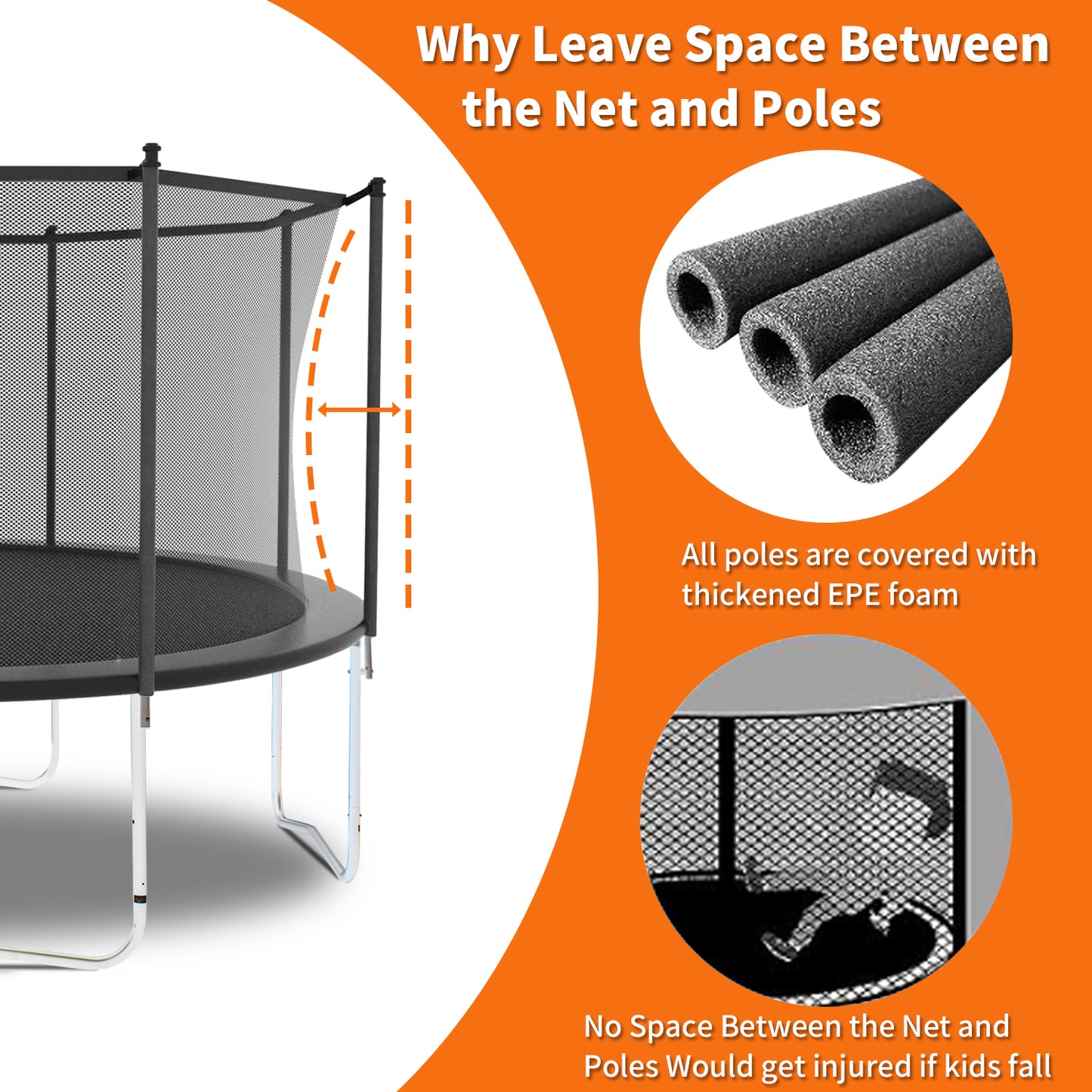 Black Trampoline with Safety Enclosure Net, different dimensions