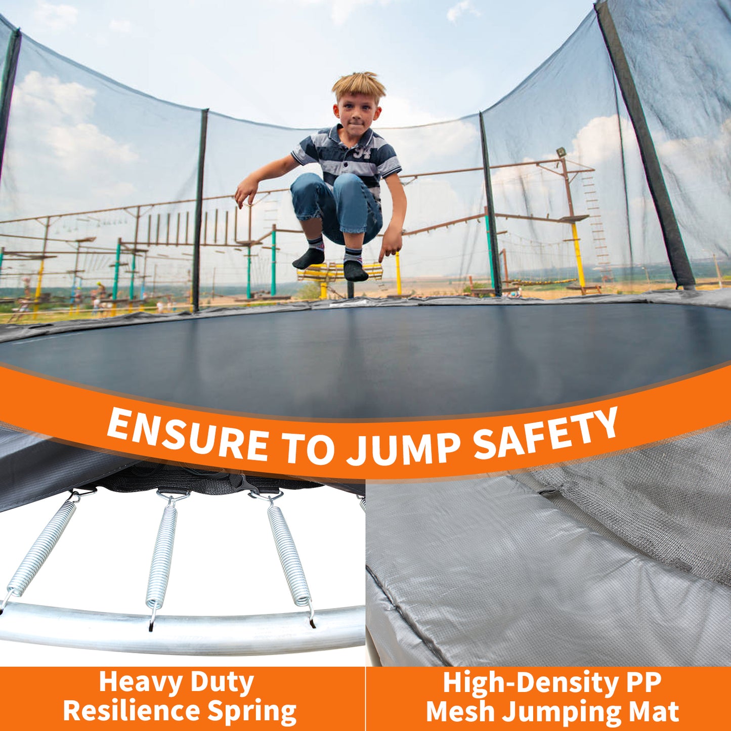 Black Trampoline with Safety Enclosure Net, different dimensions