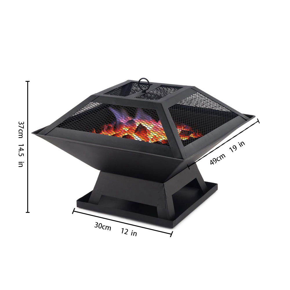 BTMWAY Portable Fire Pit with Mesh Lid, Square Small Fire Pit with High Quality Iron Mesh and Frame, Metal Firepit Stove, Outdoor Fire Pit for Patio Backyard Camping, Heating Bonfire and Picnic