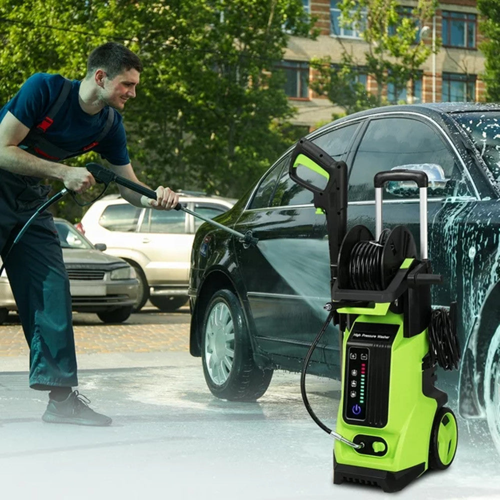 BTMWAY 1800W Electric Pressure Washer, 3800 PSI, Max. 2.6 GPM Power Washer with Safety Lock & TSS, 19.7ft Hose, 4 Nozzles, Portable High Pressure Cleaning Machine for Cars, Driveways, Patios, Green