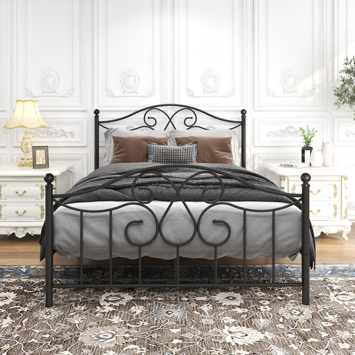 BTMWAY Metal Platform Bed Frame with Headboard ang Footboard, LJC