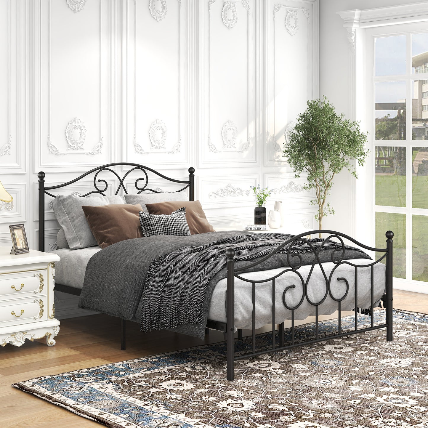 BTMWAY Queen Size Bed Frame, Queen Metal Platform Bed with Headboard and Footboard, LJC