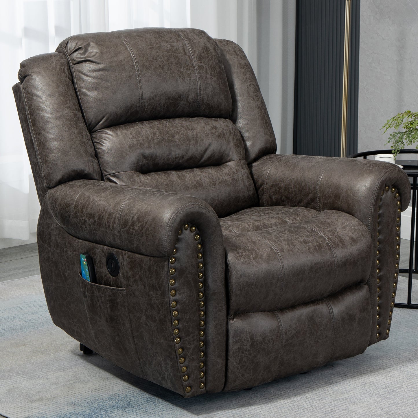 Power Lift Recliner Chair, BTMWAY PU Leather Electric Recliner Chair for Elderly with Massage | Heating | Remote Control | USB Port, Power Lift Recliner for Home Use, 22in Seating Wide, Gray