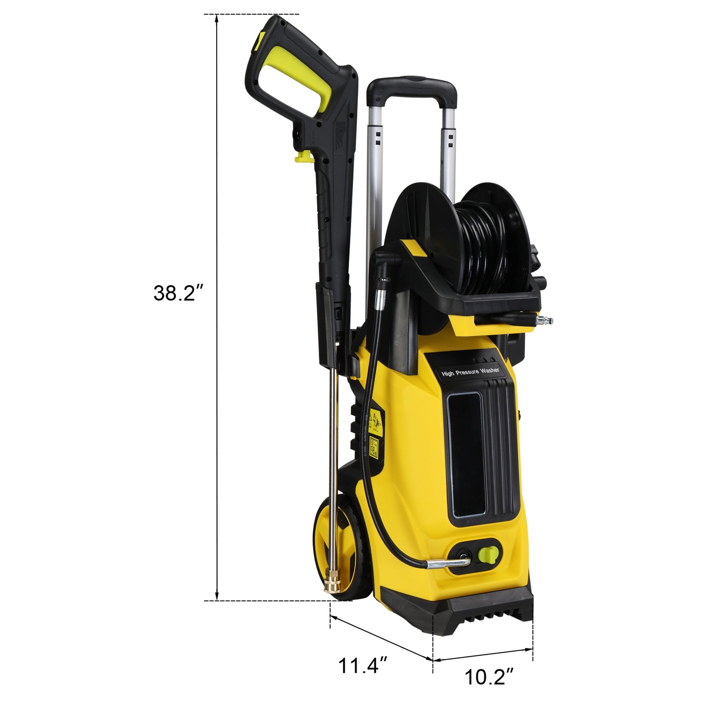 BTMWAY 1800W Electric Pressure Washer, 3800 PSI, Max. 2.6 GPM Power Washer with Safety Lock & TSS, 19.7ft Hose, 4 Nozzles, Portable High Pressure Cleaning Machine for Cars, Driveways, Patios, Yellow