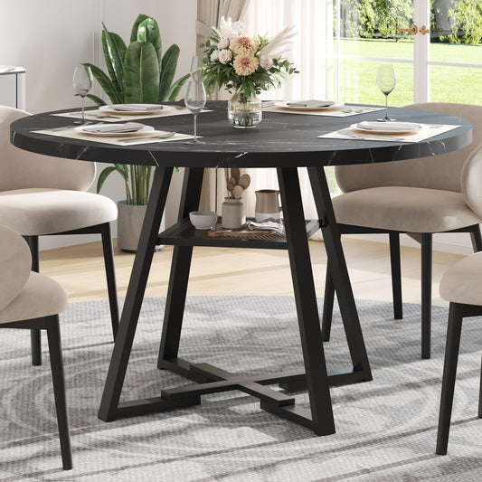 Dining Table for Restaurant, BTMWAY Mid-century White Marble Tulip Style Round Dining Room Table, Contemporary Leisure Coffee Cocktail Table, Metal Pedestal, MDF Top, for 4 Person