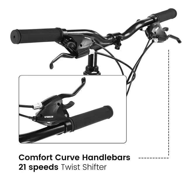 26 inch Mountain Bike, 21 Speed Bikes for Men, Front/Rear Shock Absorption, Adult Bicycle with Height Adjustable, High Quality Carbon Steel Frame, Road Bike for Outdoor Camping Riding Casual-Black