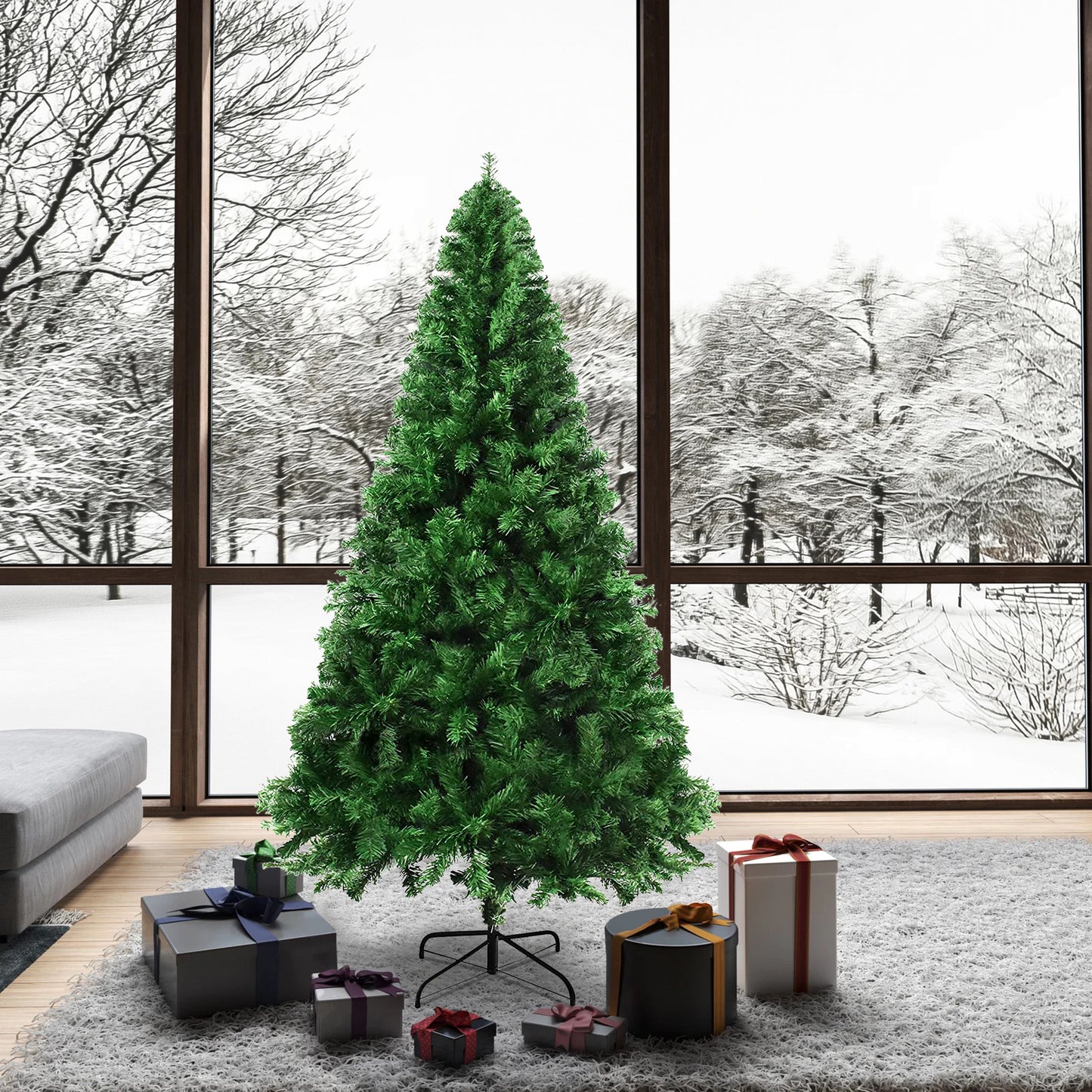 BTMWAY 7.5FT Artificial Christmas Tree, 1400 Branch Tips & Foldable Metal Stand, Green