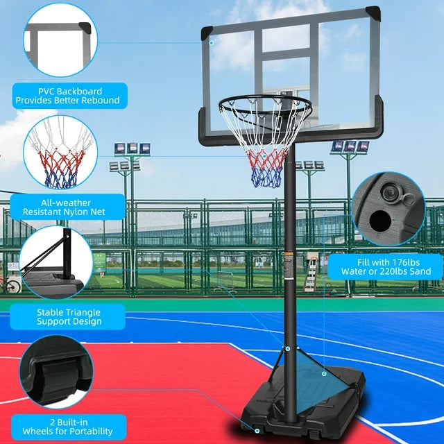 Portable Basketball Hoop, BTMWAY 6.6ft-10ft Height Adjustable Basketball Goal with 44in Shatterproof Backboard, Indoor Outdoor Basketball Hoop Goal Stand System with Wheels for Youth Adult Yard