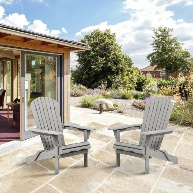 Folding Adirondack Chair set of 2 Outdoor, BTMWAY Wooden Patio Furniture Set, Fire Pit Lounge Chairs for Yard, Garden, Patio with Natural Finish, Pre-Assembled Cedar Adirondack Chair Up to 220lb 11