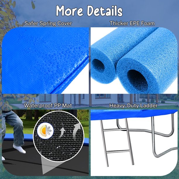 10FT Trampoline for Kids, BTMWAY Outdoor Recreational Trampoline with Safety Enclosure/Ladder, All-Weather Large Trampoline for Backyard Garden Patio, ASTM Approved Trampoline with Steel Support, Blue