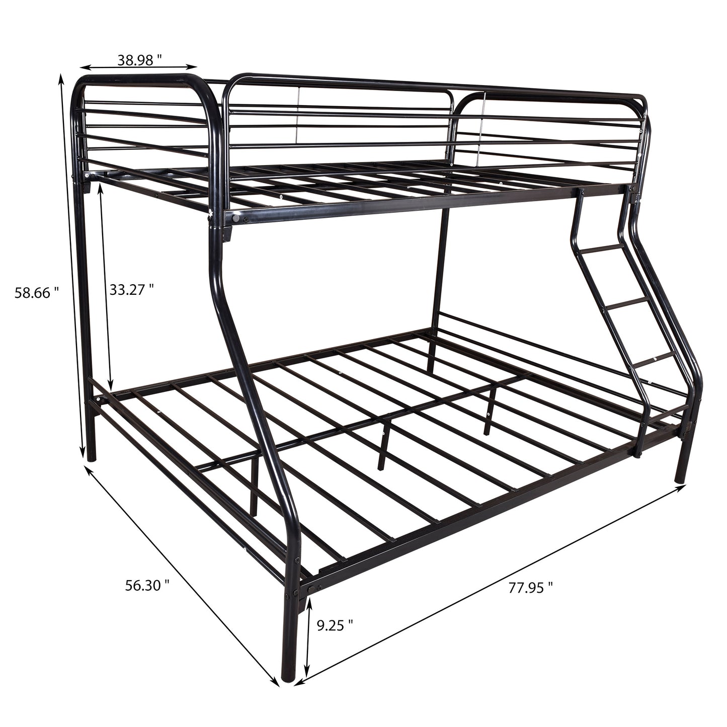Metal Bunk Bed, Twin Over Full Bed with Ladder & Safety Guardrail, for Kids/Teens/Adults, Space Saving Kid's Room Bed Frame, No Spring Box Needed, Black, A1242