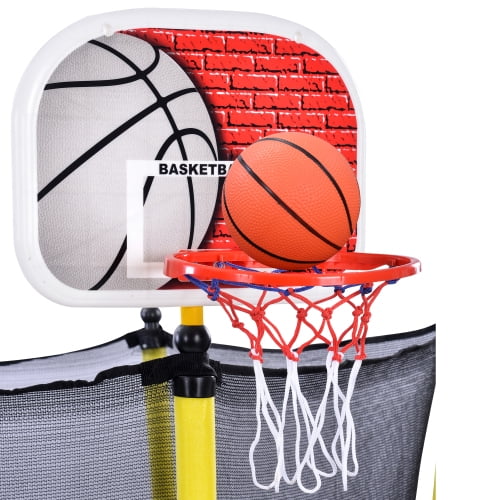 5.5FT Mini Trampoline for Kids,60" Toddler Trampoline Indoor/Outdoor,Trampoline with Enclosure Net,Recreational Trampolines with Basketball Hoop and Ball,Blue