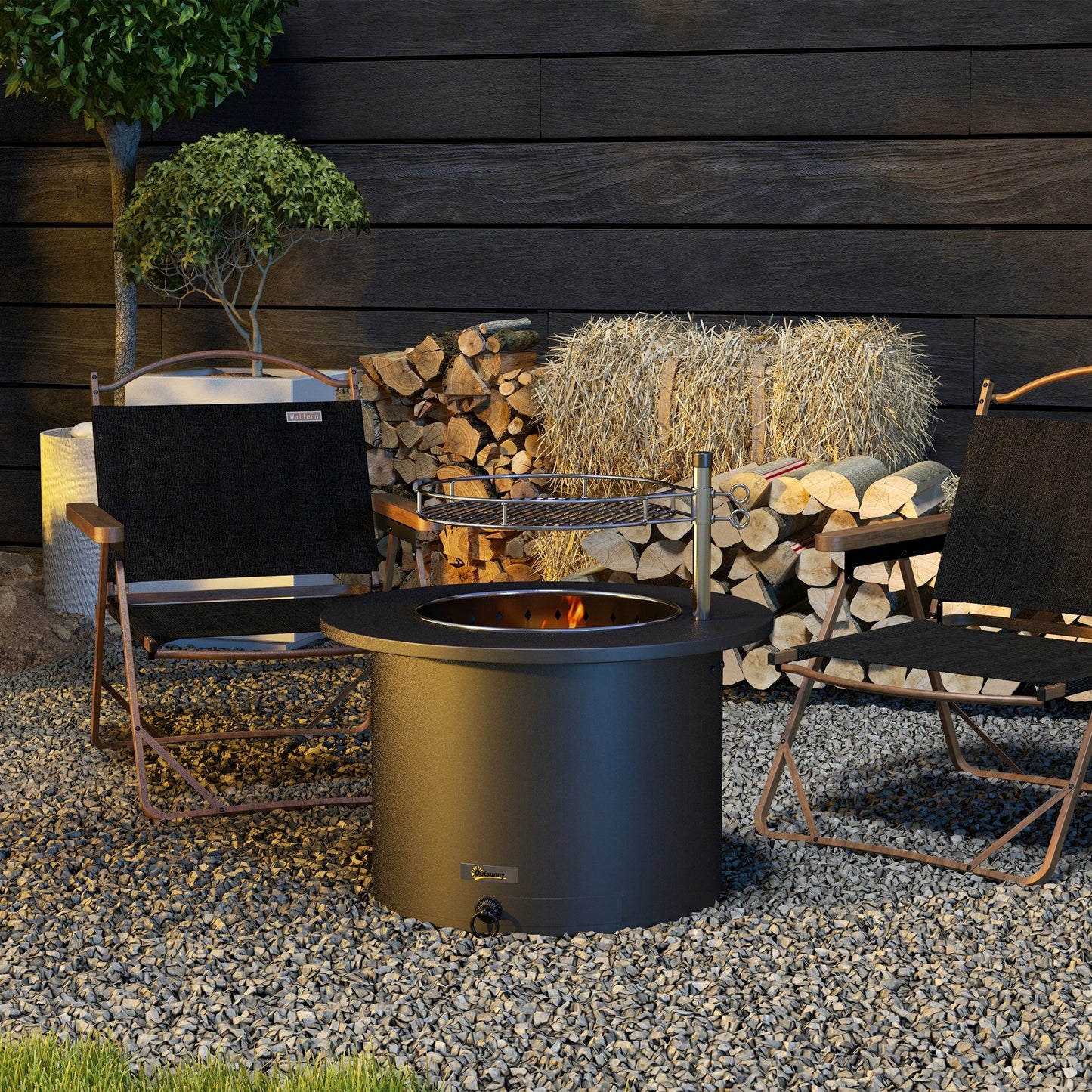 BTMWAY Outsunny 2-in-1 Smokeless Fire Pit, BBQ Grill, 25" Portable Wood Burning Firepit with Cooking Grate, Ash Tray & Poker, Low Smoke Camping Bonfire Stove for Patio Picnic, Stainless Steel