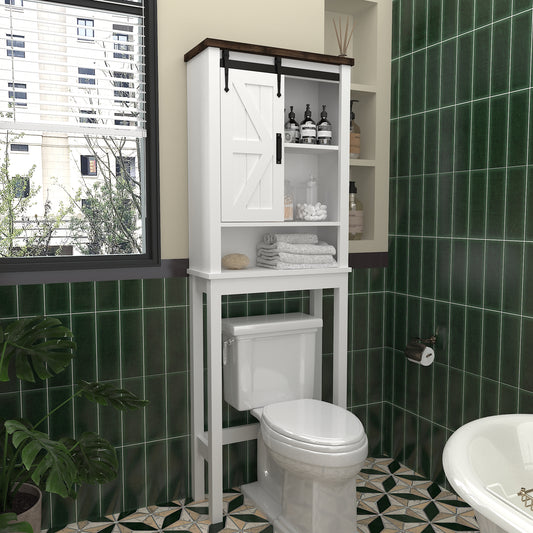 Clearance! Over The Toilet Storage Cabinet, Over Toilet Bathroom Organizer with Adjustable Shelves & Sliding Barn Doors, Bathroom Organizers and Storage, White