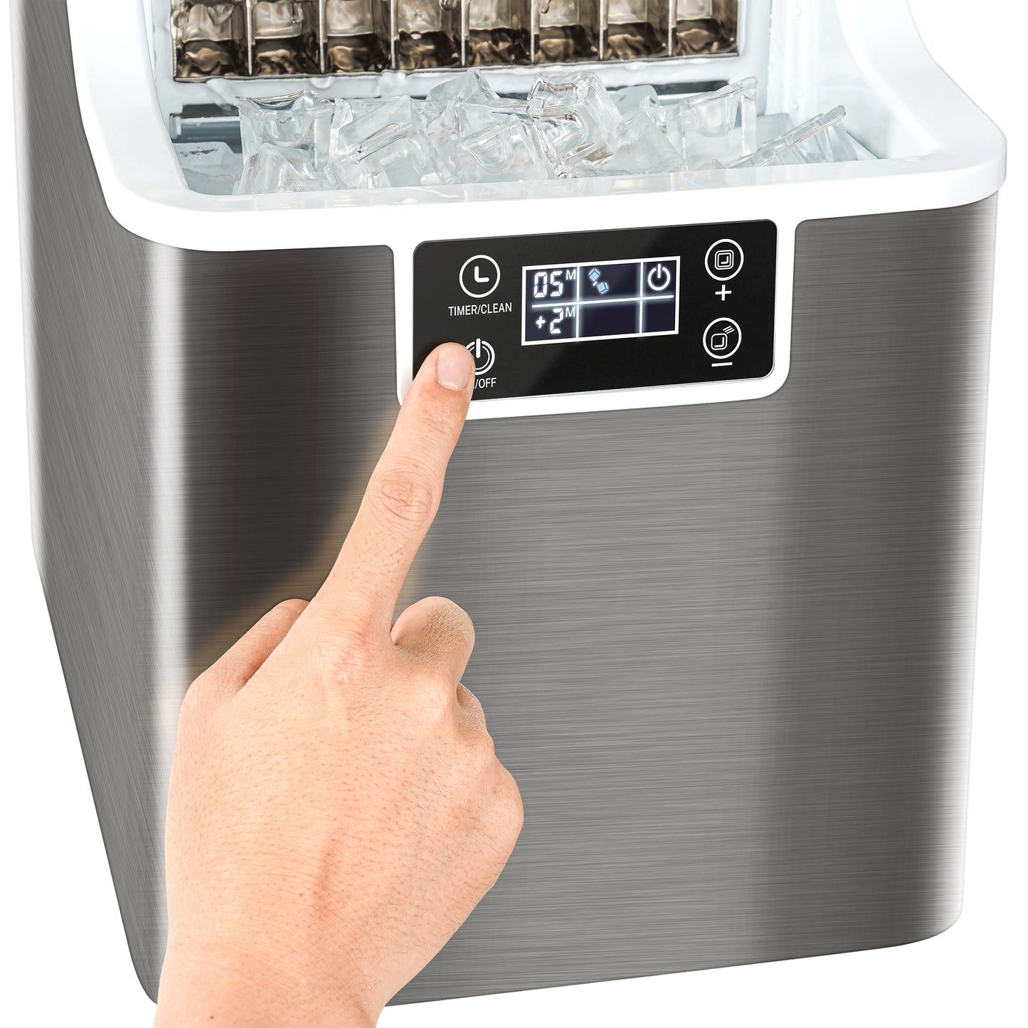 Cube Ice Maker, BTMWAY Stainless Steel Countertop Ice Maker Machine for Home Office, Portable Electric Ice Makers with Ice Scoop and Basket, 48lbs Ice in 24hrs, 24 Cubes in 15 Min, Silver