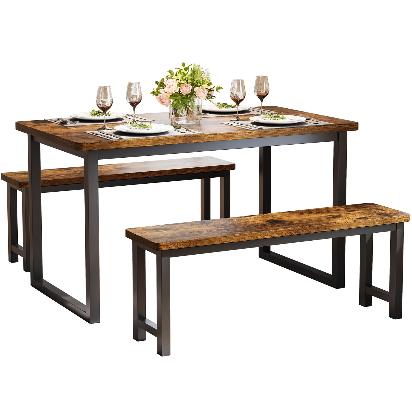 Bar Table Sets with Stools for 2, BTMWAY 3 Piece High Top Small Dining Set with Back Support Chairs, Modern Brown Counter Height Dining Table and Chairs Set, 47.24"Lx15.75" Wx35.43"H in, Brown