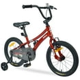 BTMWAY 16 Inch Children's Bicycle, Steel Frame, Single Speed, with Training Wheels Included, for Boys Aged 4-10 Years, Red