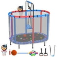 BTMWAY 60" Toddler Trampoline Indoor, Mini Trampoline for Kids, Small Trampoline with Basketball Hoop and Swing,Baby Trampoline with Net, Kid Trampoline with Adjustable Gymnastics Bar